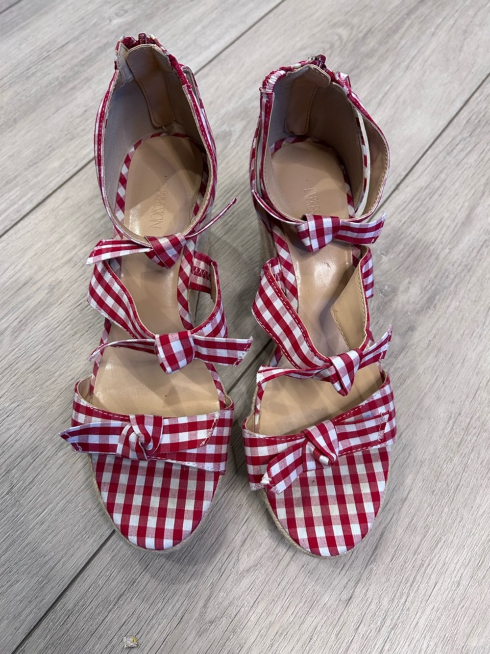 Red Gingham Bow Strappy Sandals for Women